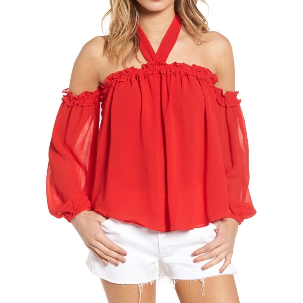 Misa Los Angeles Lively Off Shoulder Navy Blouse S